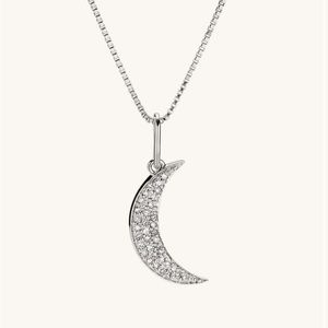 Pavé Diamond Moon Charm - White Gold